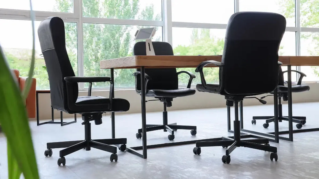 Commercial-grade pre-owned office chairs arranged in a professional workspace in New Jersey.