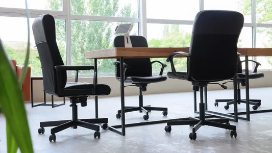 Commercial-grade pre-owned office chairs arranged in a professional workspace in New Jersey.