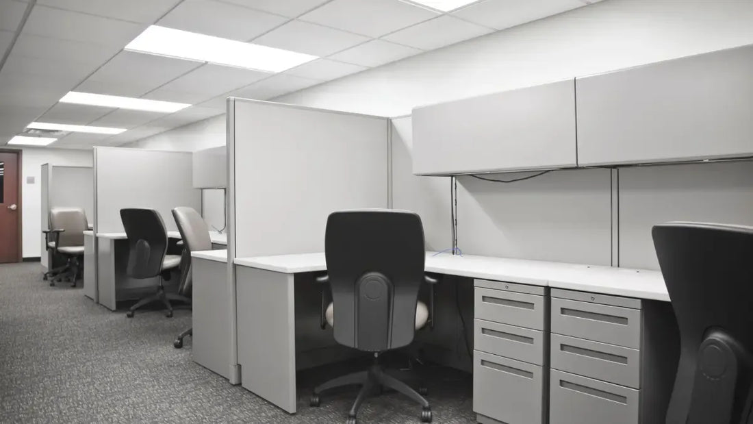 Office furniture liquidation with used desks, chairs, and cubicles in New Jersey